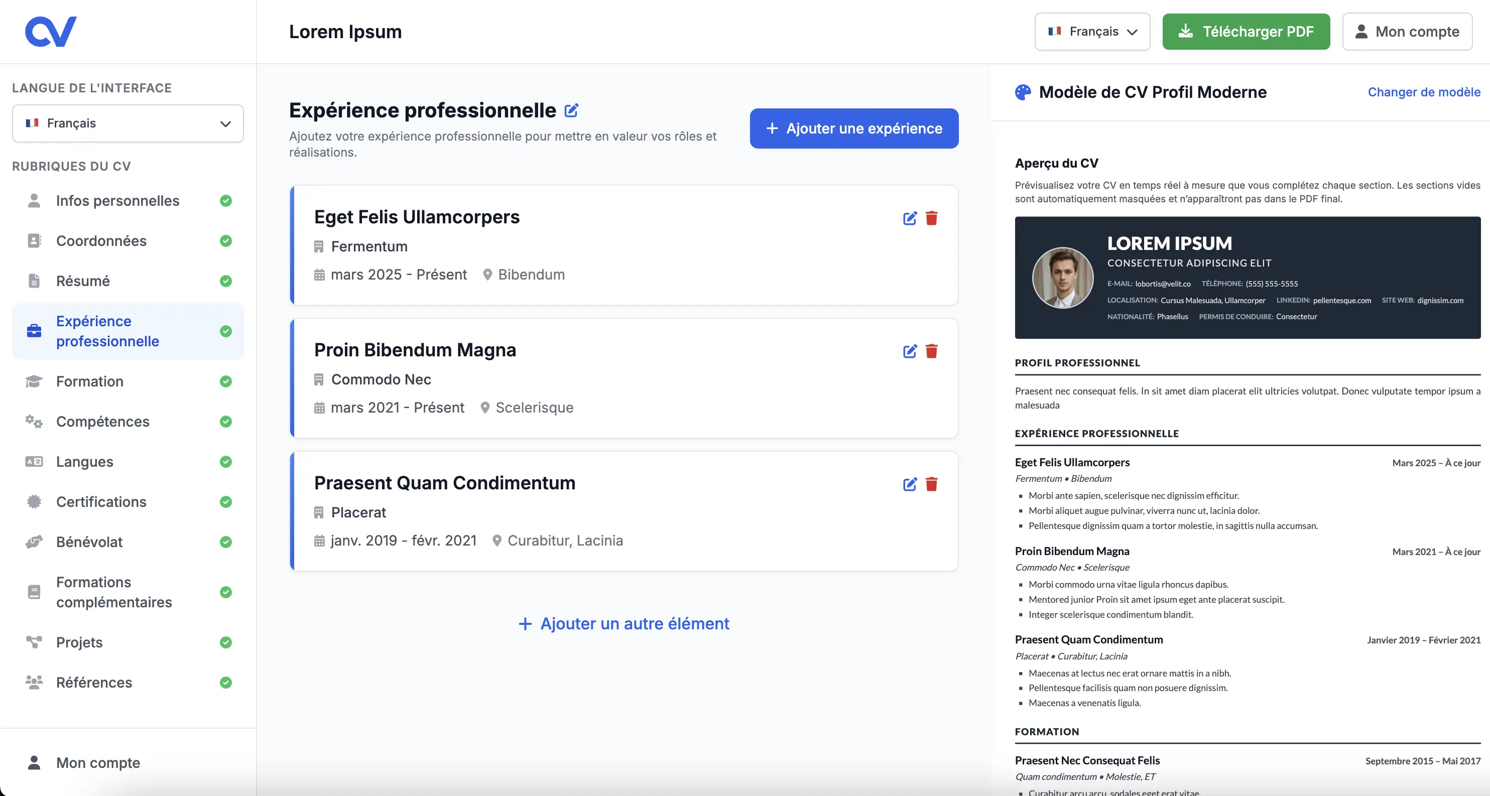 Remplir son CV en ligne